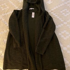 Loft Boucle Hoodie Open Cardigan NWT (olive green medium)